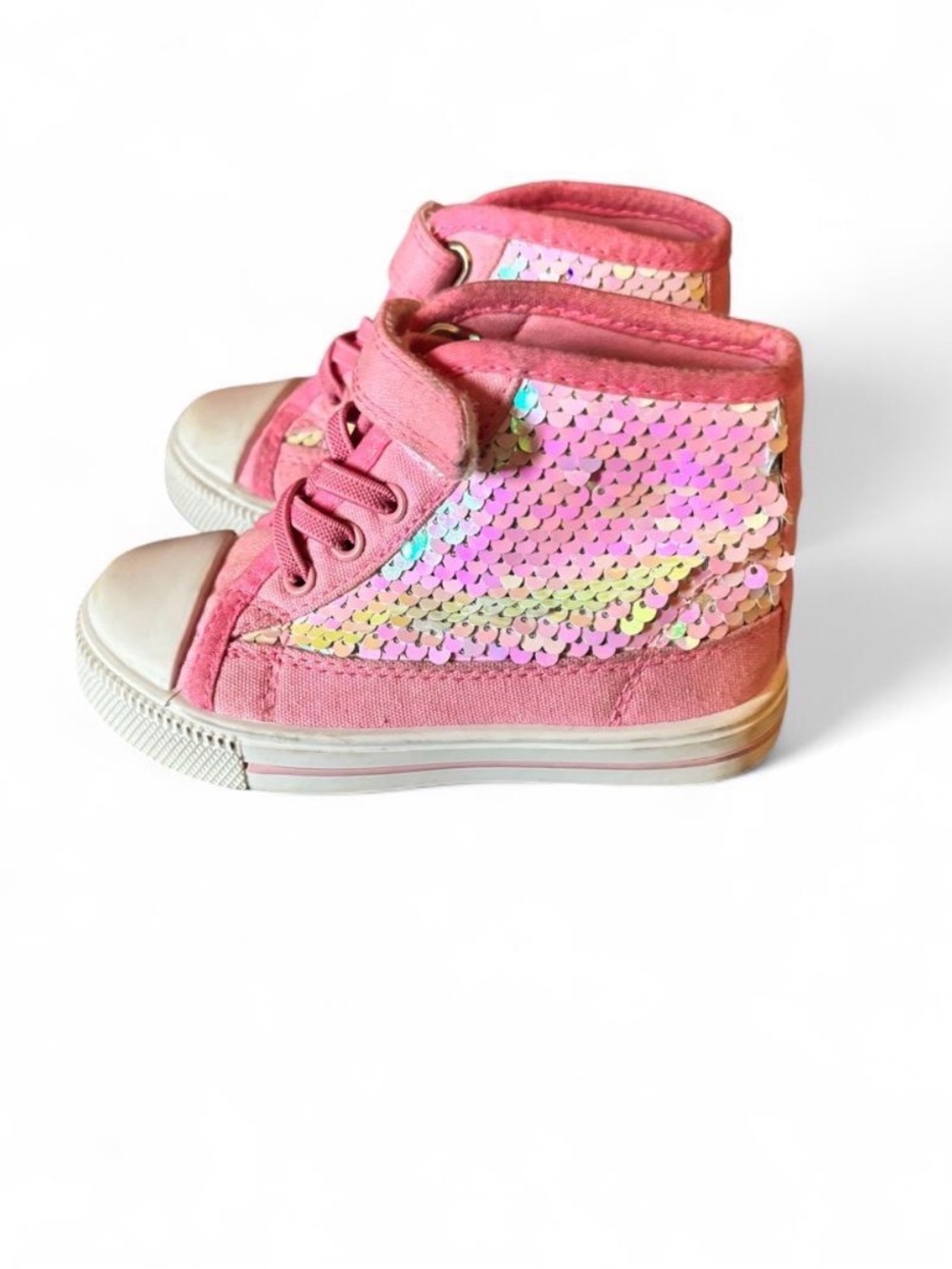 Kids Pink Sequin High-Top Sneakers